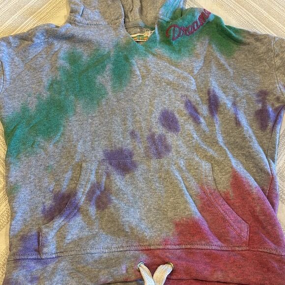 Vintage Havana Girls Grey Tie Dye Hooded Embroidered Dreamer Sweatshirt - Size M - Picture 2 of 8